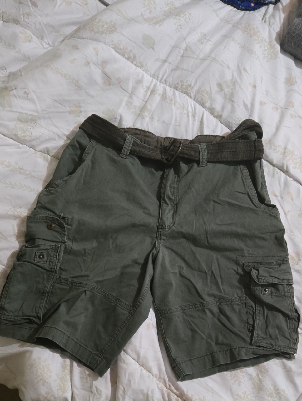 George Olive Cargo Shorts with Web Belt